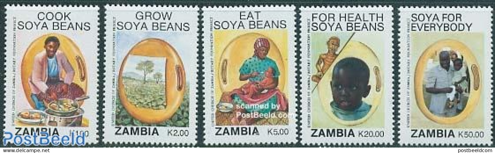 Zambia 1991 Soja Beans 5v, Mint NH, Health - Various - Food & Drink - Rotary - Ernährung