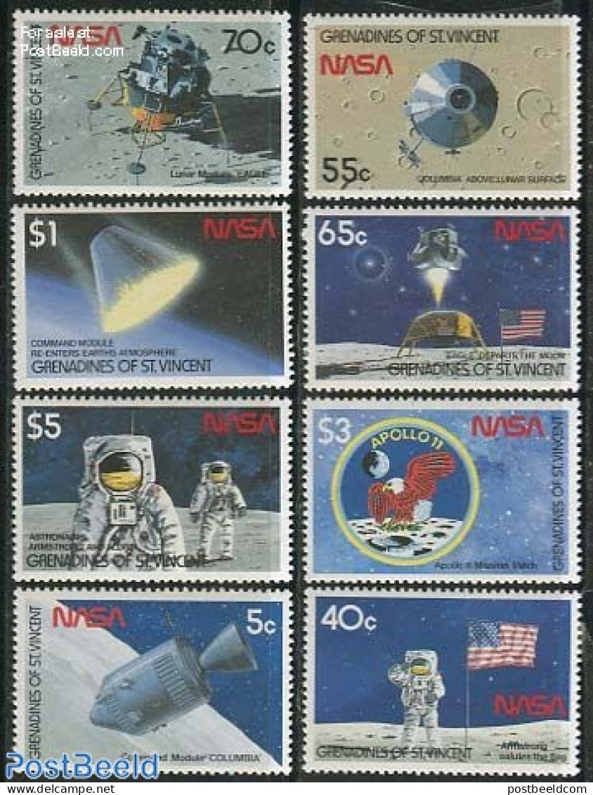 Saint Vincent & The Grenadines 1989 Moonlanding 8v, Mint NH, Transport - Space Exploration - St.Vincent & Grenadines