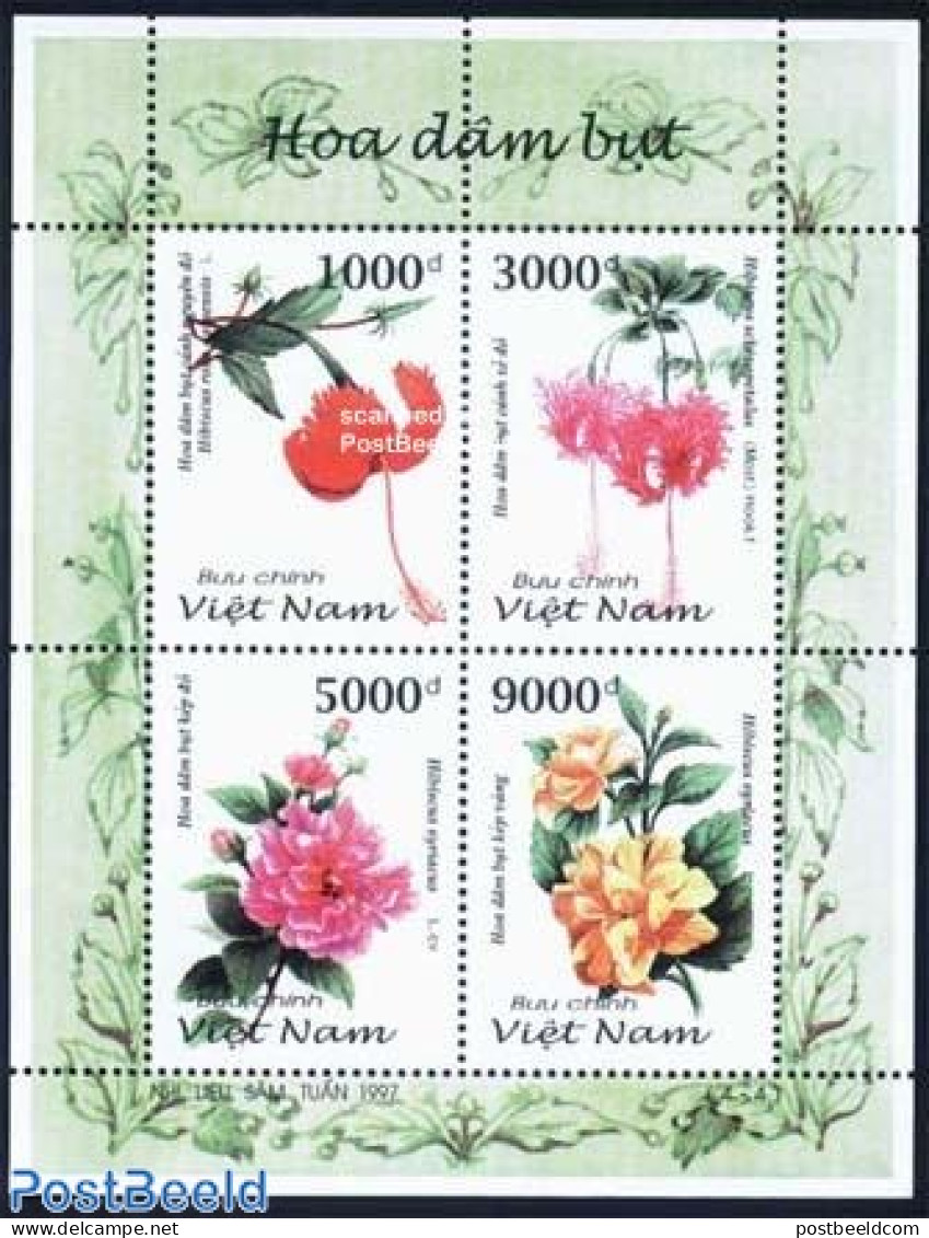 Vietnam 1997 Hibiscus 4v M/s, Mint NH, Flowers & Plants - Autres & Non Classés