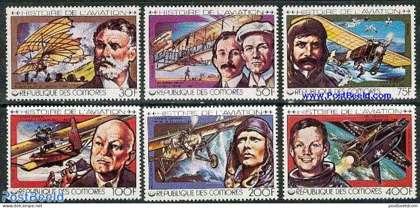 Comoros 1978 Aviation History 6v, Mint NH, Transport - Aircraft & Aviation - Space Exploration - Aviones