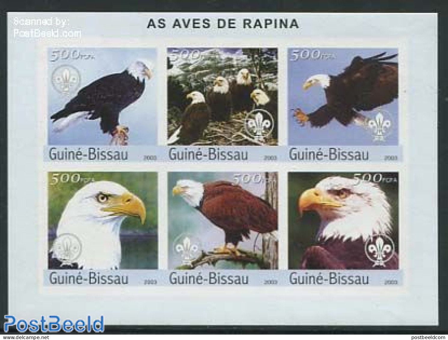 Guinea Bissau 2003 Birds Of Prey 6v, Imperforated, Mint NH, Nature - Sport - Birds - Birds Of Prey - Scouting - Guinée-Bissau
