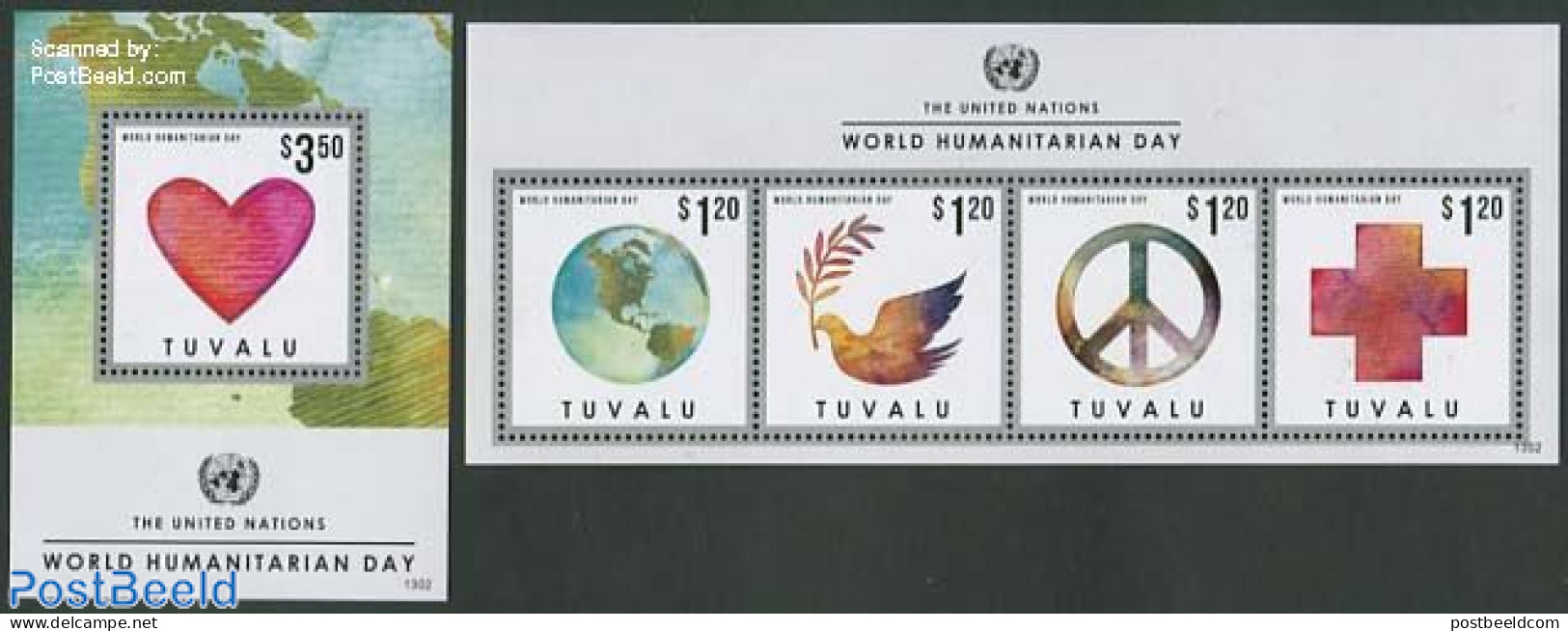 Tuvalu 2013 World Humanitarian Day 2 S/s, Mint NH, Health - History - Various - Red Cross - United Nations - Globes - .. - Croix-Rouge