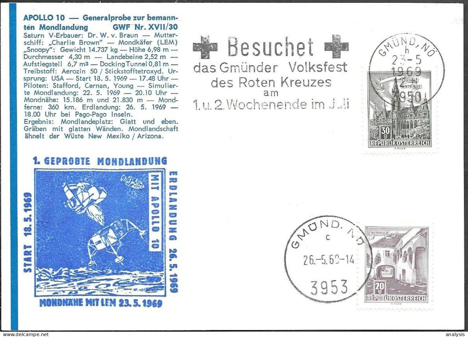 Austria Space Postcard 1969. "Apollo 10" Splashdown - Europe