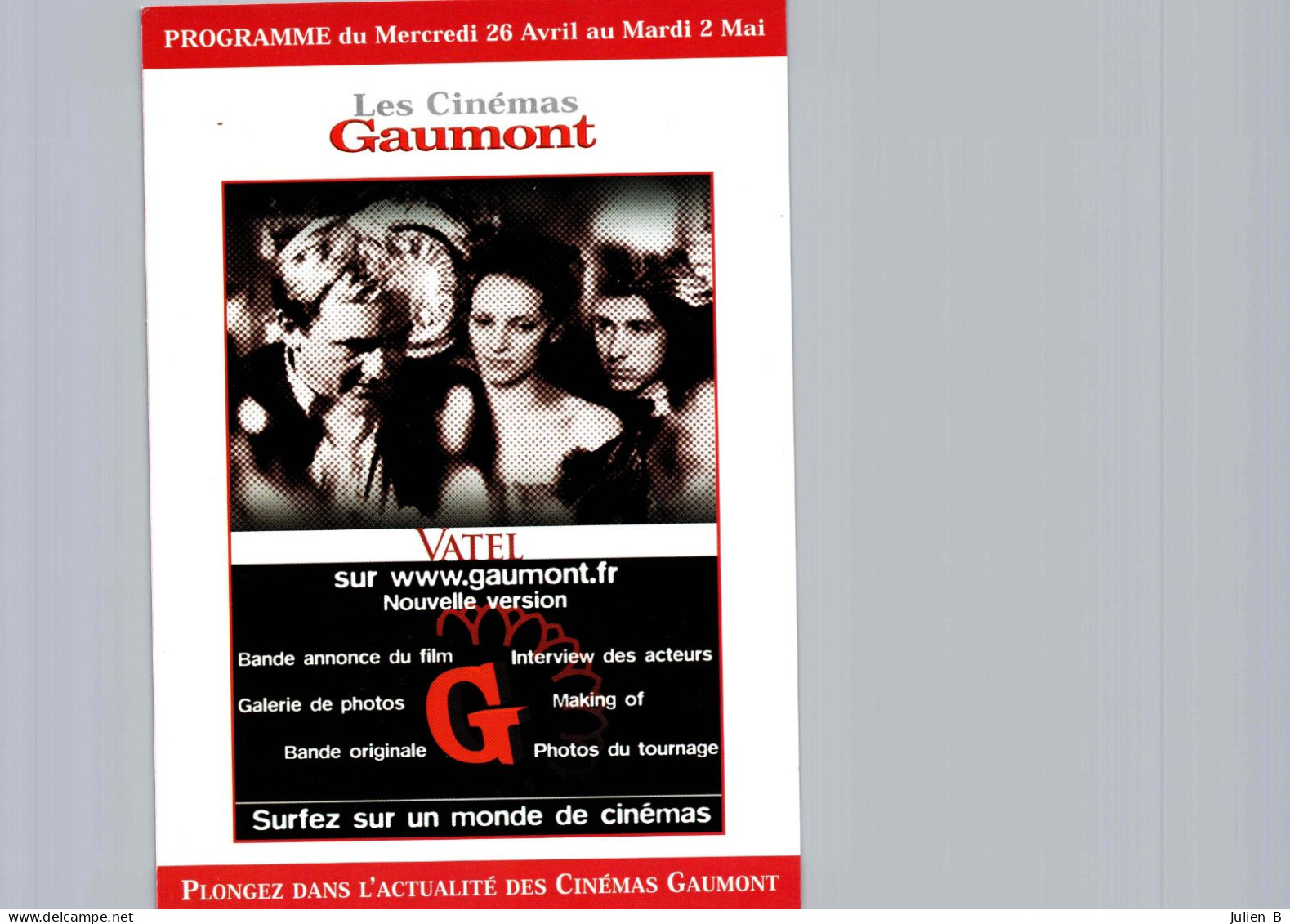 Carte Pub Type Flyer Cinéma GAUMONT Vatel - Sonstige & Ohne Zuordnung