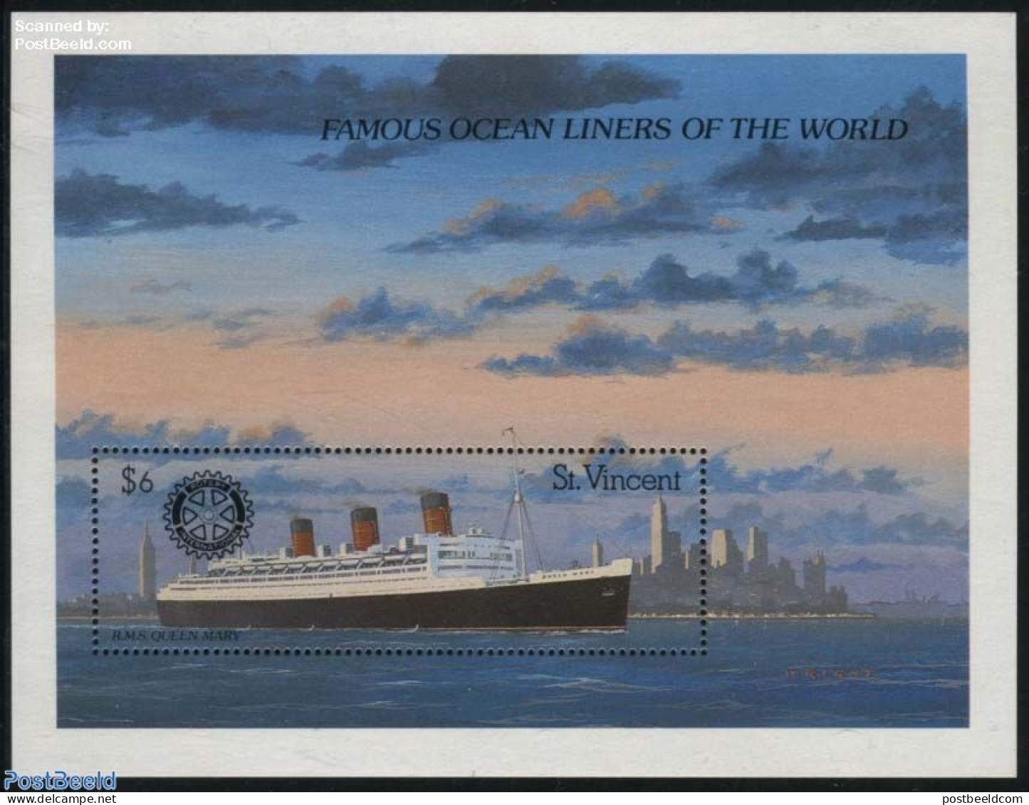 Saint Vincent 1990 H.M.S. Queen Mary, Rotary Overprint S/s, Mint NH, Transport - Various - Ships And Boats - Rotary - Bateaux