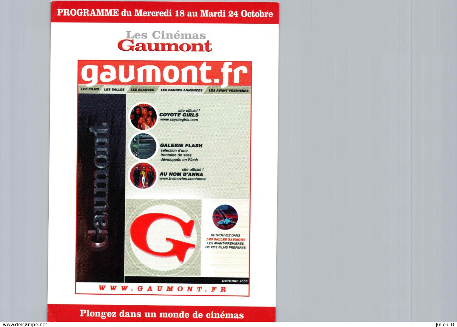 Carte Pub Type Flyer Cinéma GAUMONT - Sonstige & Ohne Zuordnung