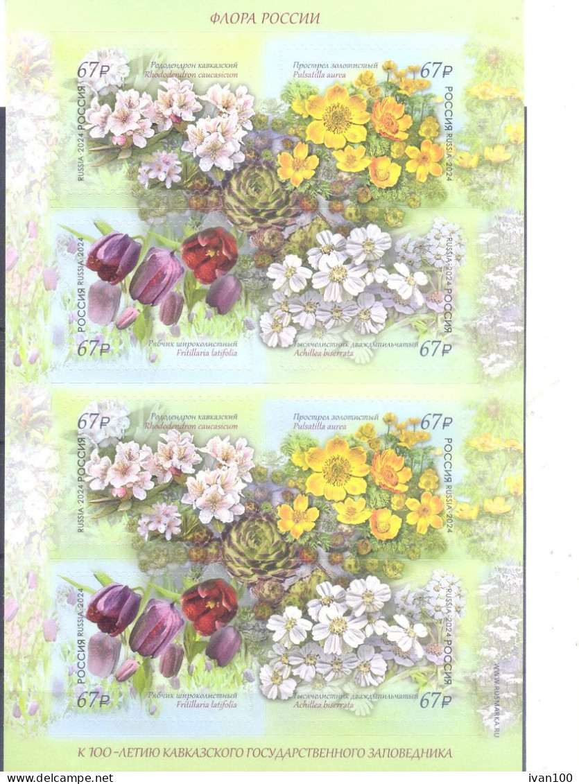 2024. Russia, Flora Of Russia, Centenary Of The Caucasian State Reserve, Sheetlet Self-adhesive, Mint/** - Unused Stamps