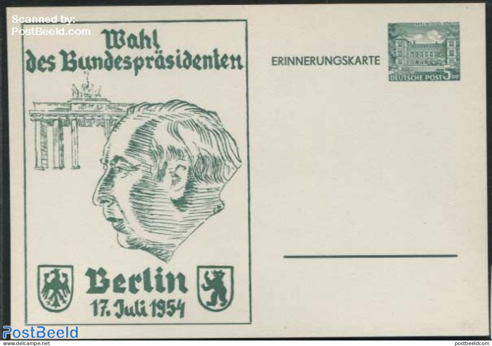 Germany, Berlin 1954 Postcard 5pf, Presidential Elections, Unused Postal Stationary - Briefe U. Dokumente