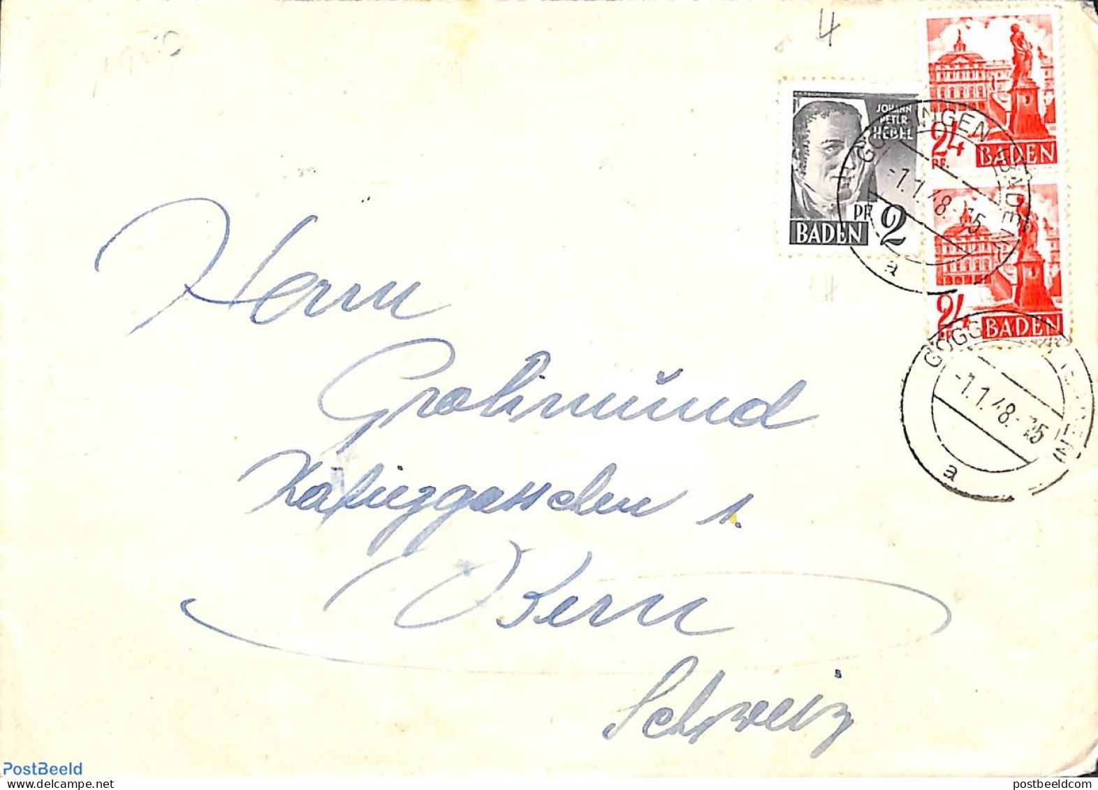 Germany, French Zone 1948 Letter From Baden To Bern, Postal History - Other & Unclassified