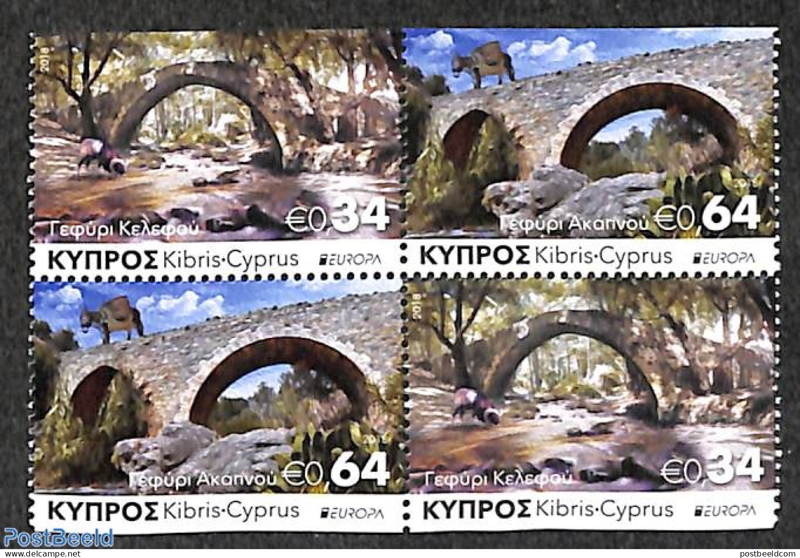 Cyprus 2018 Europa, Bridges 2x2v (from Booklet), Mint NH, History - Europa (cept) - Art - Bridges And Tunnels - Unused Stamps