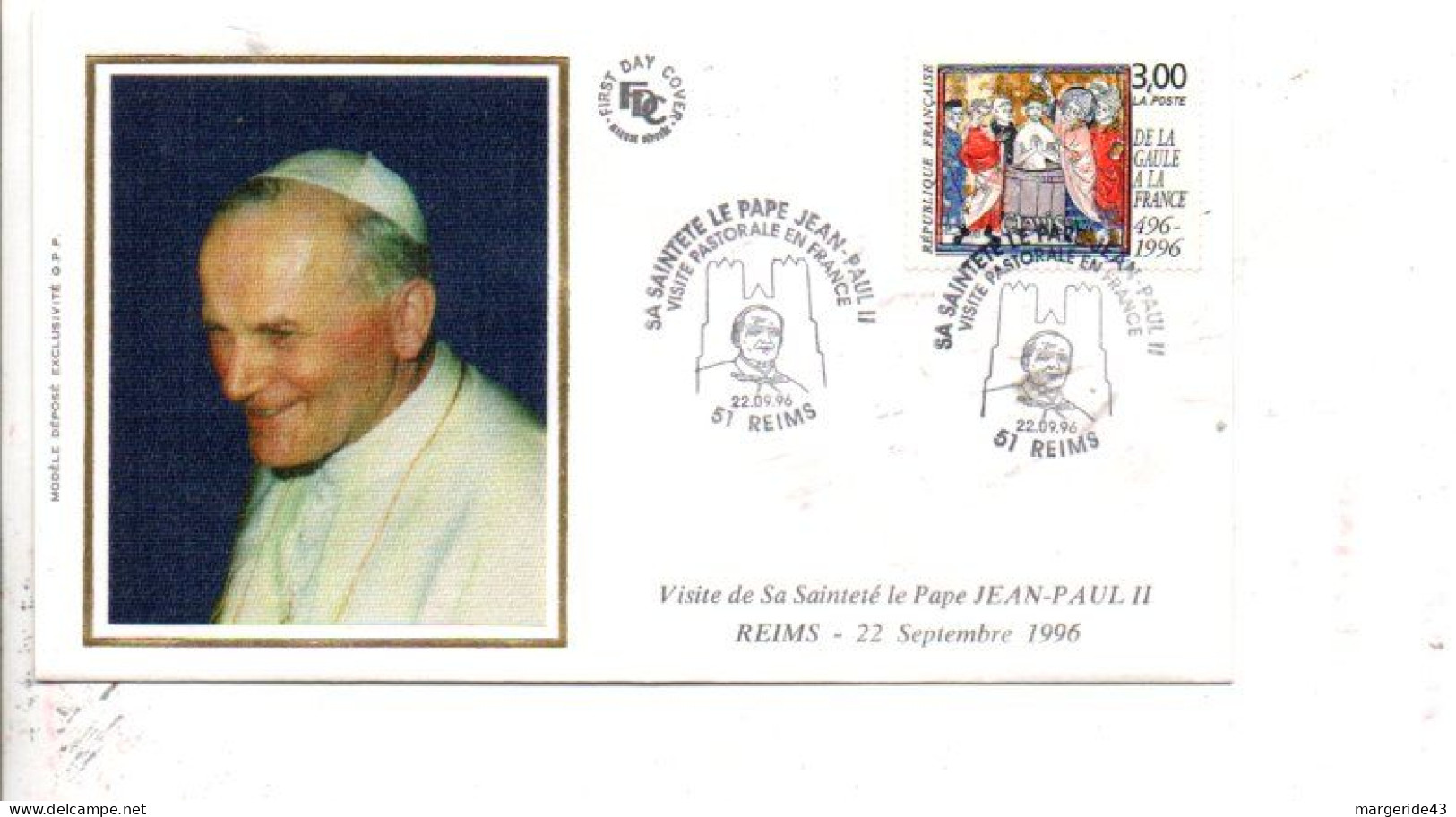 VISITE DU PAPE JEAN PAUL II à REIMS 1996 - Gedenkstempel