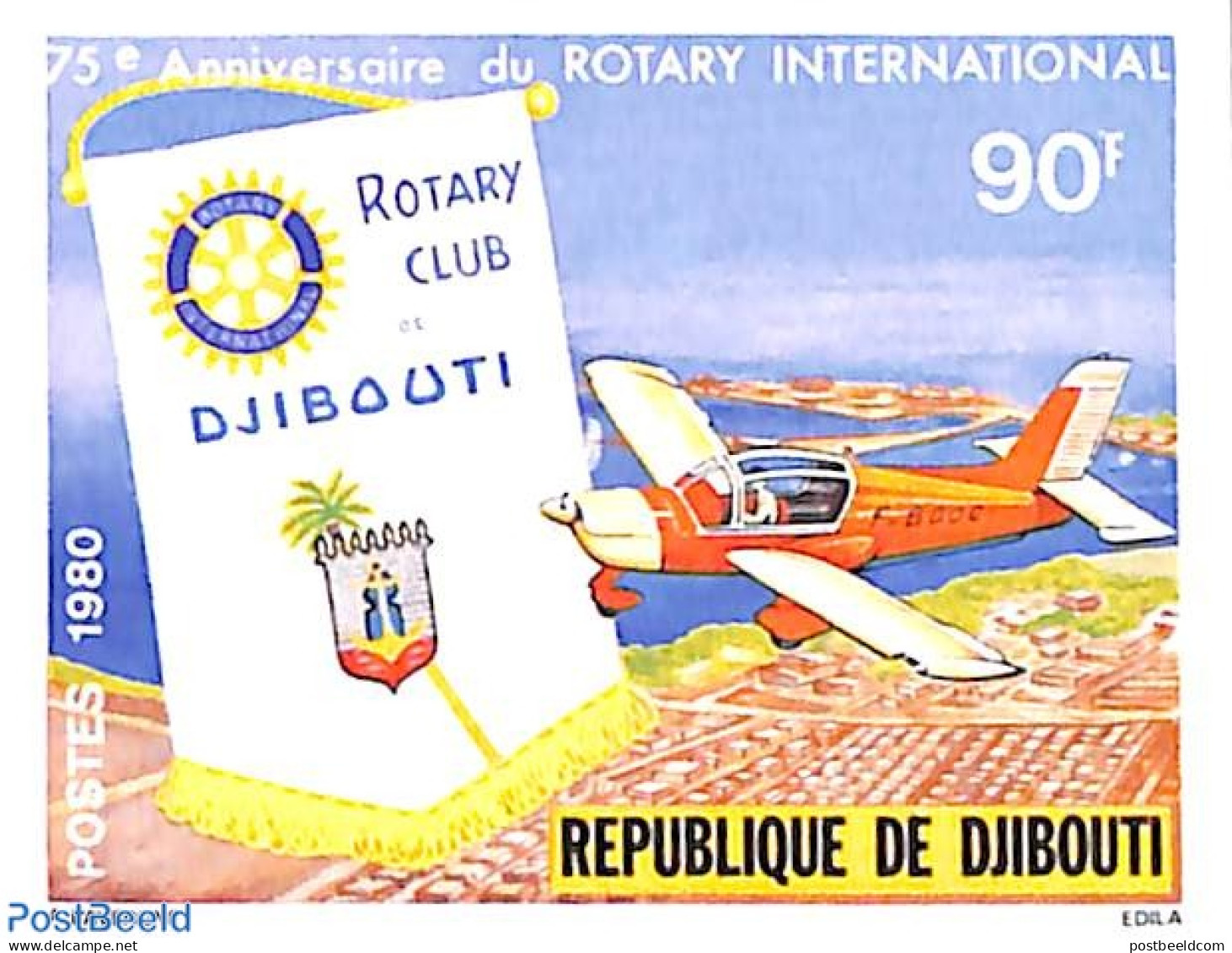 Djibouti 1980 Rotary Club 1v, Imperforated, Mint NH, Transport - Various - Aircraft & Aviation - Rotary - Airplanes