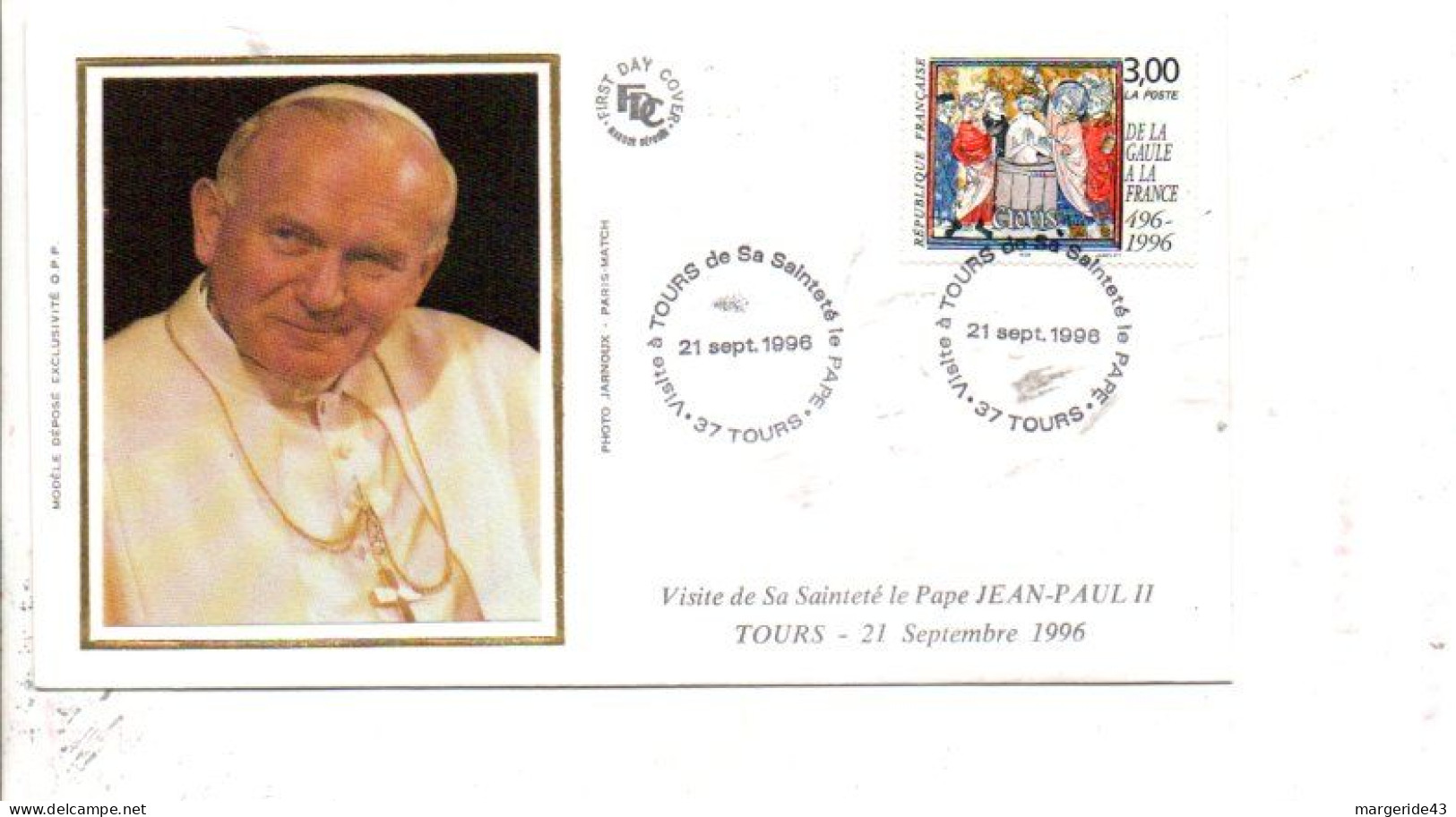 VISITE DU PAPE JEAN PAUL II à TOURS 1996 - Gedenkstempel