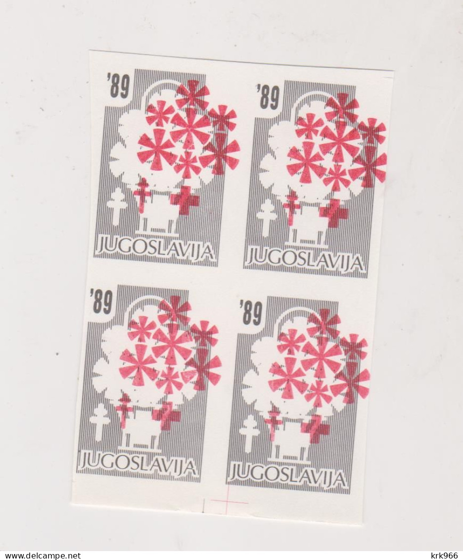 YUGOSLAVIA, 1989  Red Cross Charity Stamp  Imperforated Proof Bloc Of 4 MNH - Ongebruikt