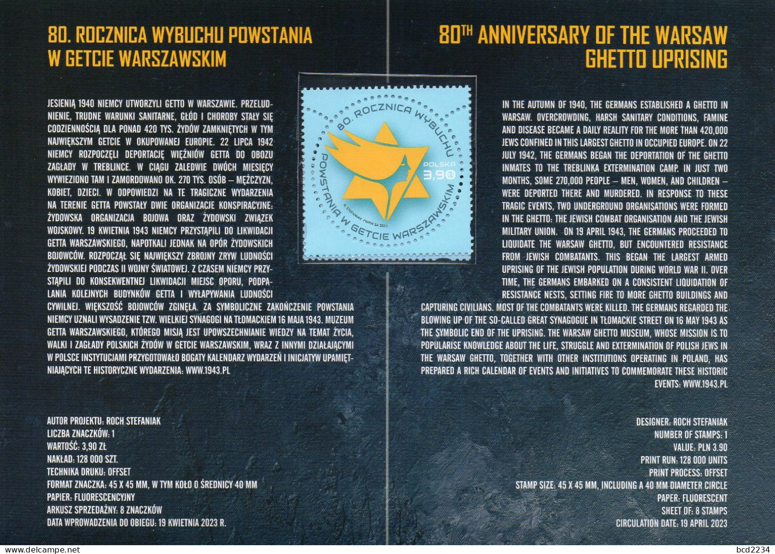 POLAND 2023 POLISH POST SPECIAL LIMITED EDITION FOLDER: 80TH ANNIVERSARY WARSAW NAZI GERMANY GHETTO UPRISING WW2 JUDAICA - Briefe U. Dokumente