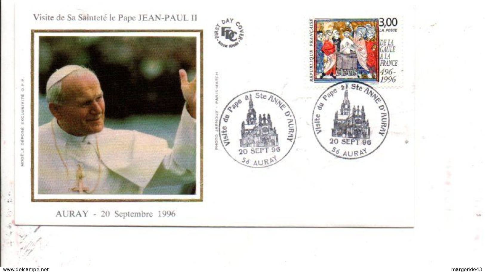 VISITE DU PAPE JEAN PAUL II à AURAY 1996 - Commemorative Postmarks