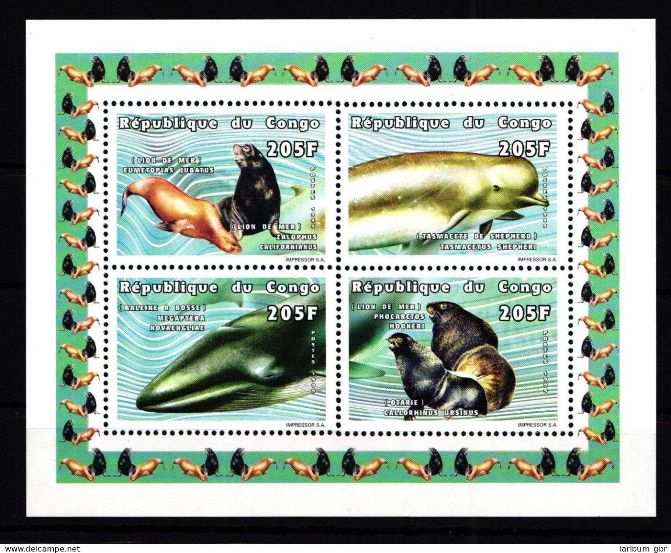 Kongo 1605A-1608A Postfrisch Kleinbogen Wale Und Seelöwen #HD937 - Other & Unclassified