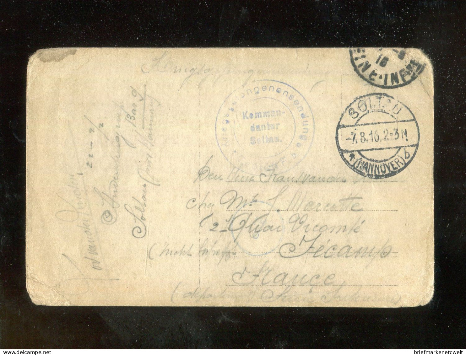 "DEUTSCHES REICH" 1916, Ansichtskarte Mit K2 "KRIEGSGEFANGENENSENDUNG" Und Stegstempel "SOLTAU" (B2032) - Briefe U. Dokumente