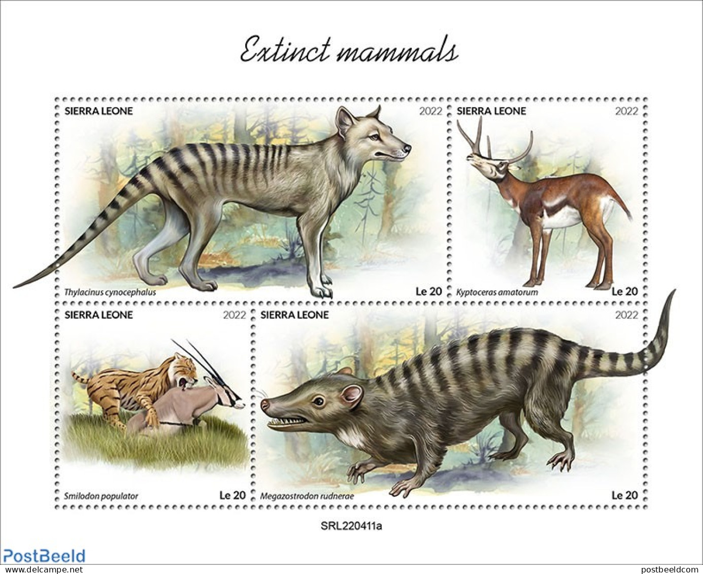 Sierra Leone 2022 Extinct Mammals, Mint NH, Nature - Animals (others & Mixed) - Cat Family - Sonstige & Ohne Zuordnung