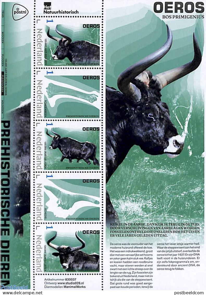 Netherlands - Personal Stamps TNT/PNL 2023 Preh. Animals 5v M/s, Oeros, Mint NH, Nature - Prehistoric Animals - Préhistoriques