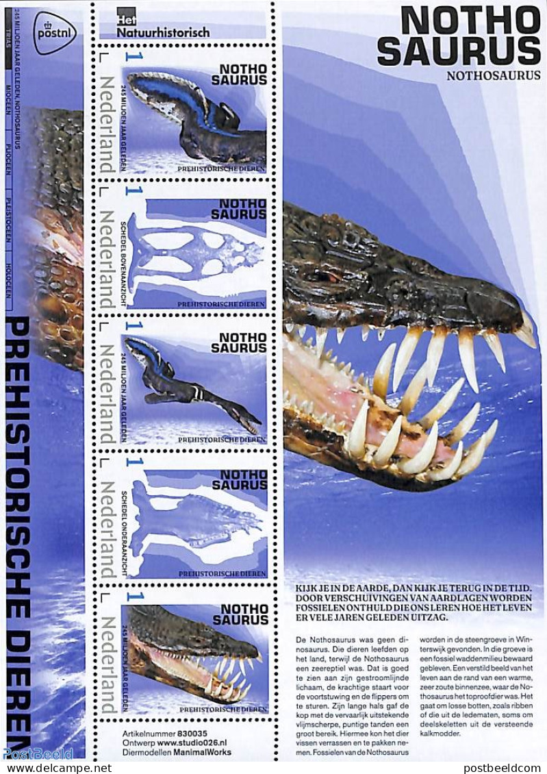Netherlands - Personal Stamps TNT/PNL 2023 Preh. Animals 5v M/s, Nothosaurus, Mint NH, Nature - Crocodiles - Prehistor.. - Préhistoriques
