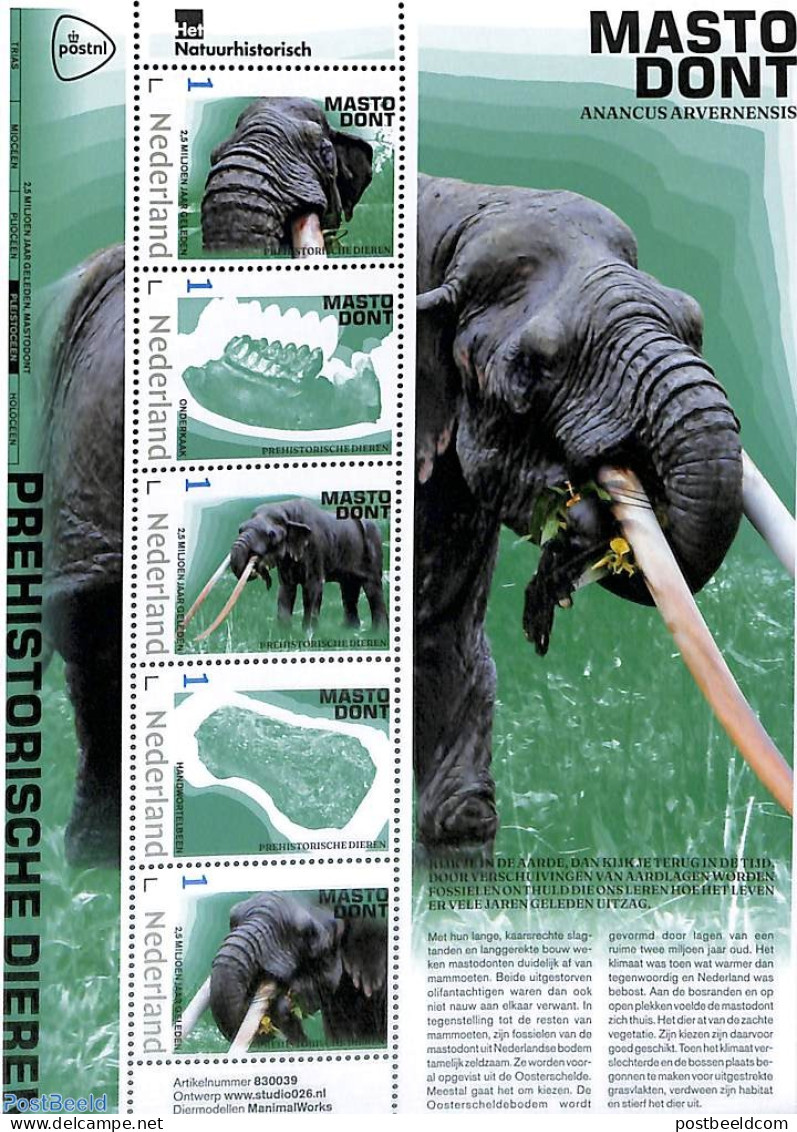 Netherlands - Personal Stamps TNT/PNL 2023 Preh. Animals 5v M/s, Mastodont, Mint NH, Nature - Elephants - Prehistoric .. - Prehistorics