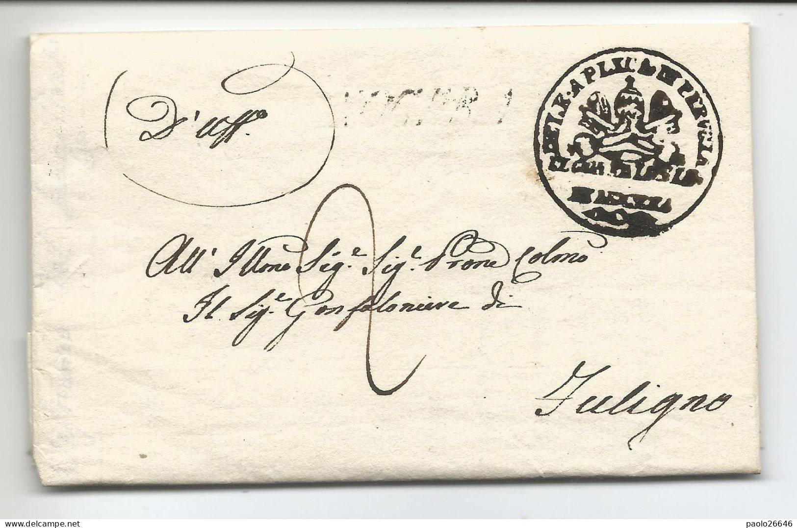 Prefilatelica Dal Comune Di Nocera, Delegazione Di Perugia, Al Gonfaloniere Di Foligno (PG) Del 13 Agosto 1827 - 1. ...-1850 Prephilately