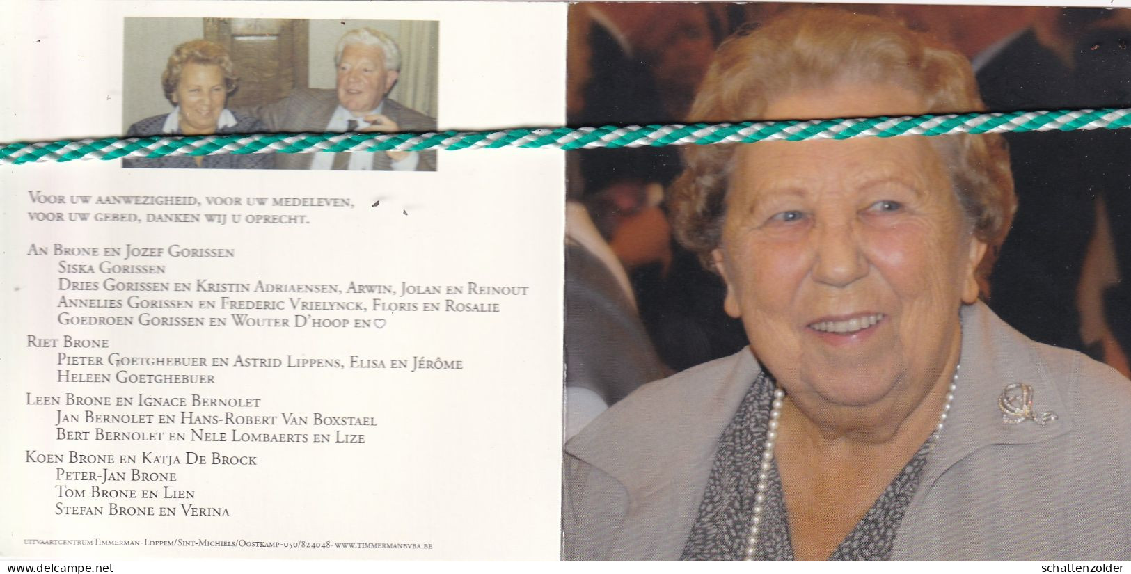 Yvonne Robbe-Brone, Roeselare 1920, Brugge 2013. Foto - Esquela