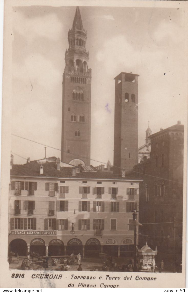 CREMONA-TORRAZZO E TORRE DEL COMUNE DA PIAZZA CAVOUR--CARTOLINA VERA FOTOGRAFIA VIAGGIATA IL 23-7-1925 - Cremona