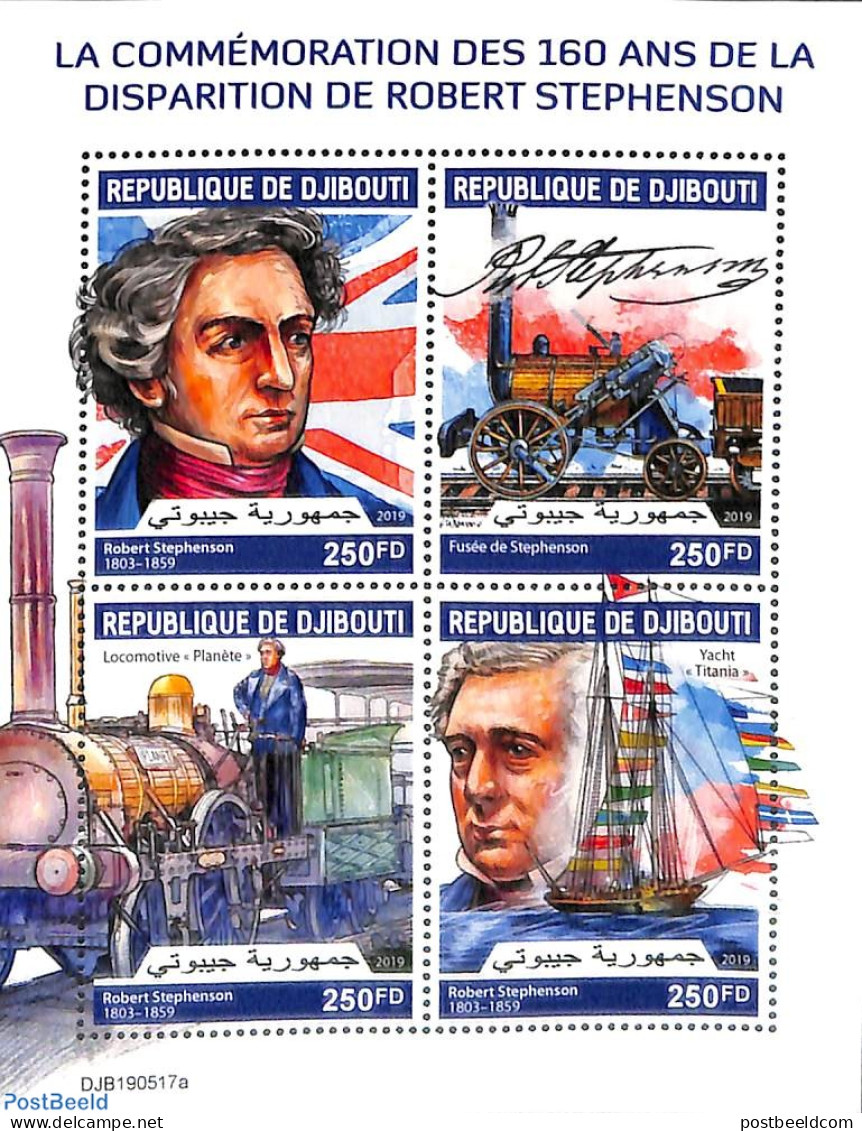 Djibouti 2019 Robert Stephenson 4v M/s, Mint NH, Transport - Railways - Ships And Boats - Trains