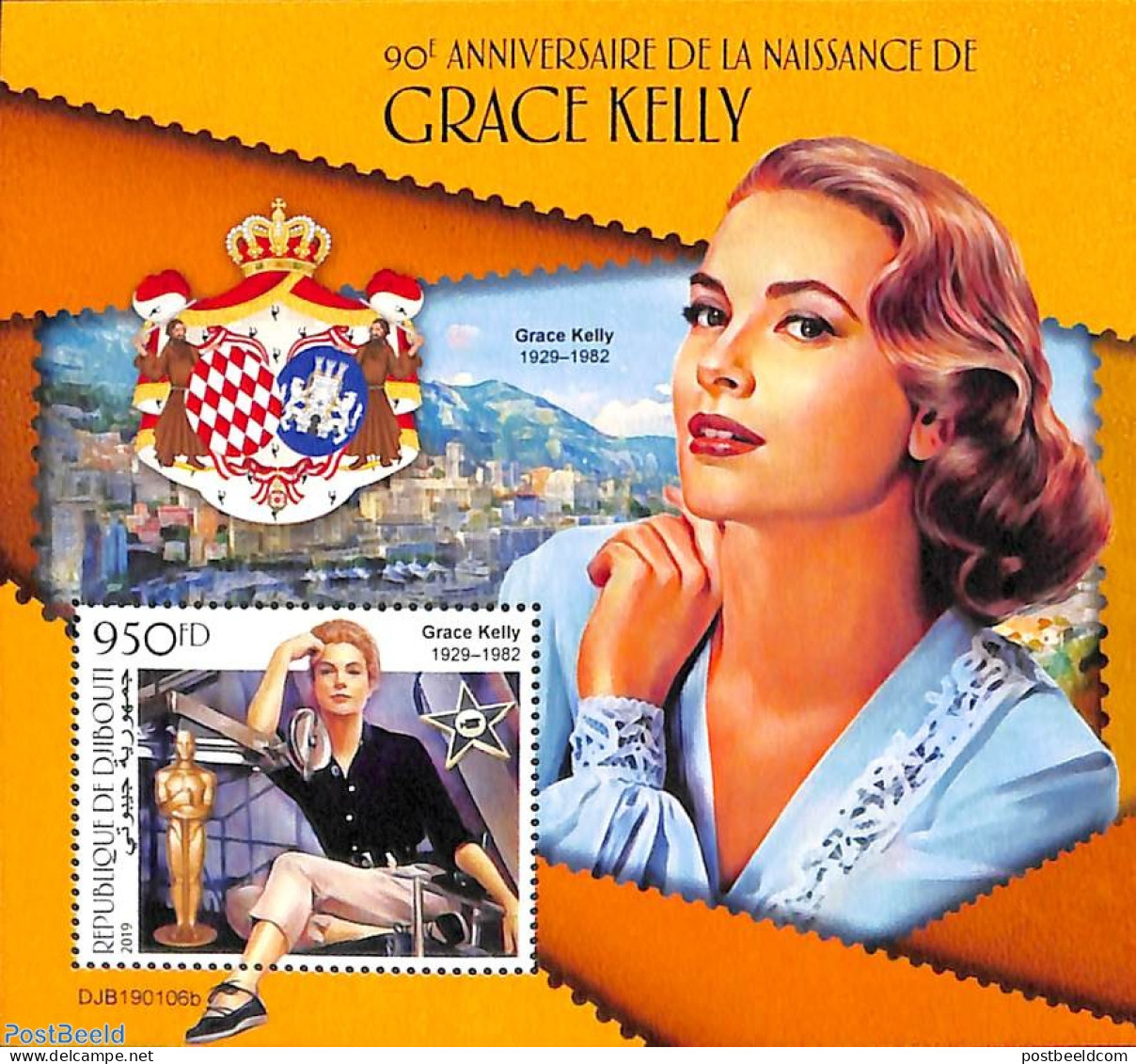 Djibouti 2019 Grace Kelly S/s, Mint NH, History - Performance Art - Kings & Queens (Royalty) - Movie Stars - Familias Reales