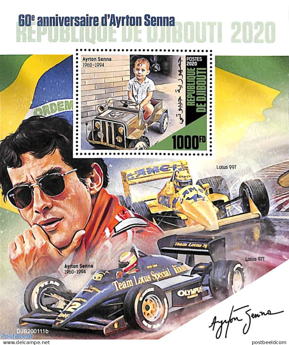 Djibouti 2020 Ayrton Senna S/s, Mint NH, Sport - Various - Autosports - Toys & Children's Games - Djibouti (1977-...)