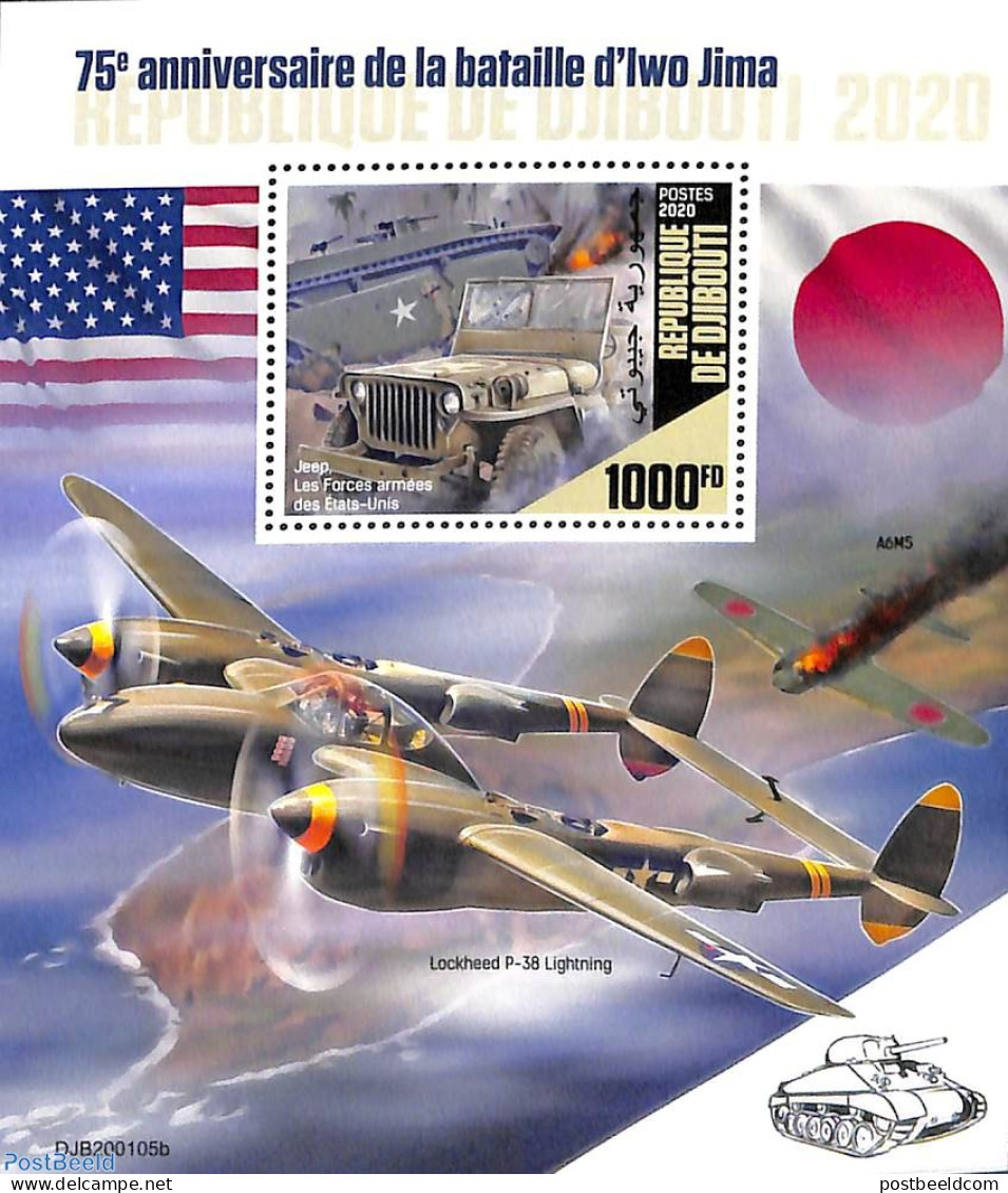 Djibouti 2020 Iwo Jima Battle S/s, Mint NH, History - Transport - World War II - Automobiles - 2. Weltkrieg