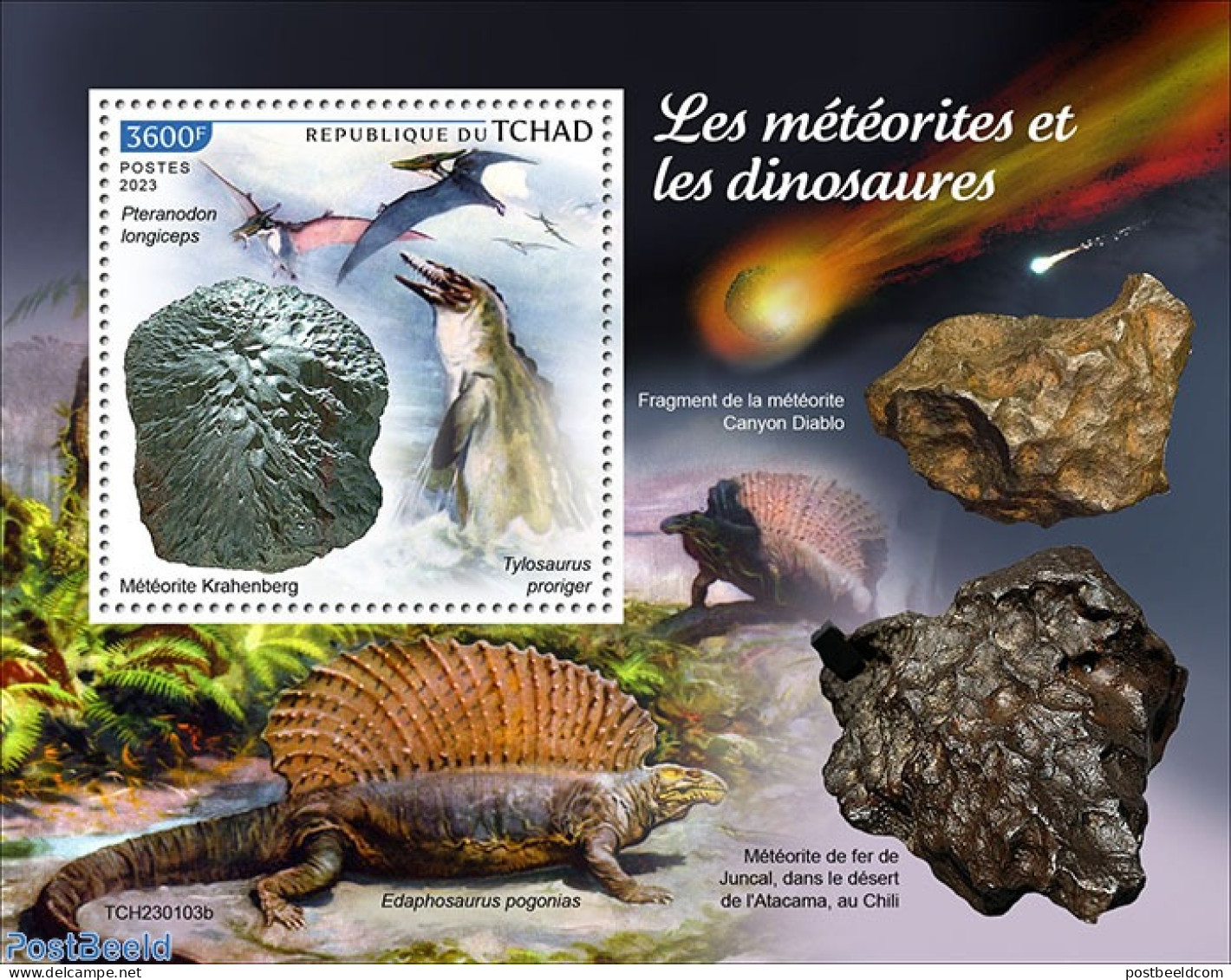 Chad 2023 Meteorites And Dinosaurs, Mint NH, Nature - Prehistoric Animals - Prehistory - Other & Unclassified