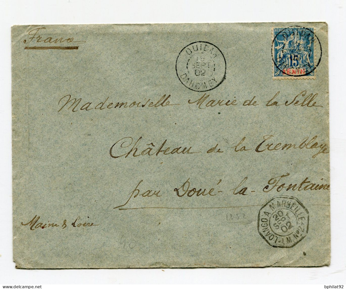 !!! TP DU BENIN SUR LETTRE DE 1902 POUR LA FRANCE CACHET OUIDAH - DAHOMEY ET CACHET MARITIME - Storia Postale