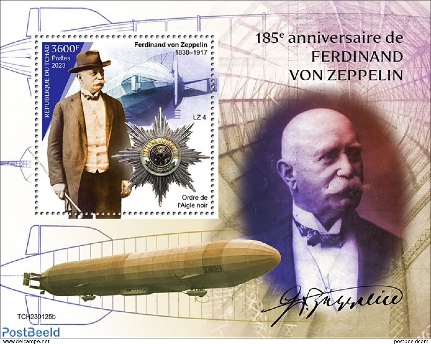 Chad 2023 Ferdinand Von Zeppelin, Mint NH, Transport - Aircraft & Aviation - Zeppelins - Sonstige & Ohne Zuordnung