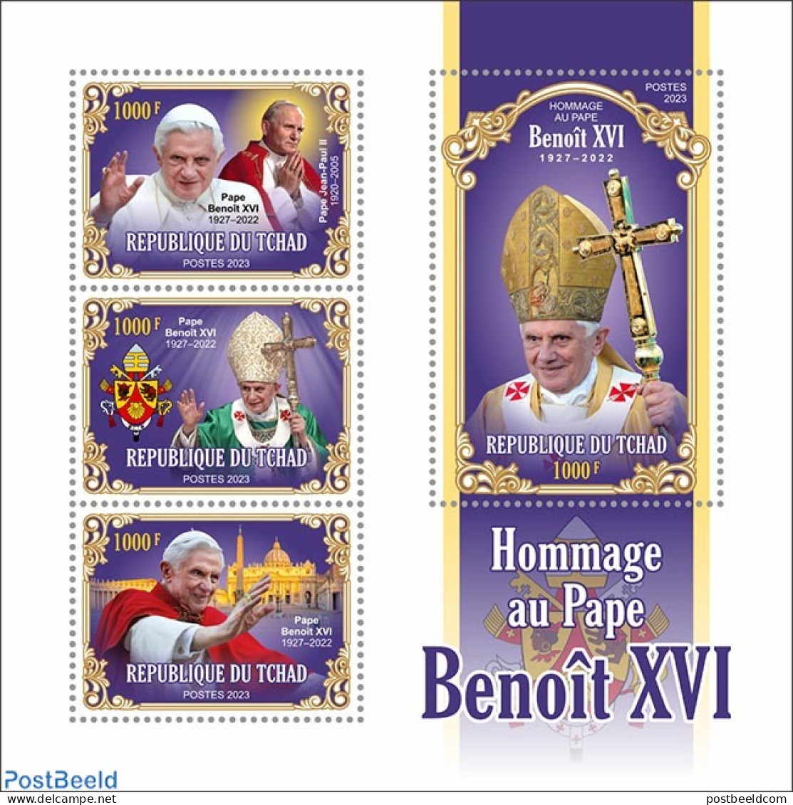 Chad 2023 Pope Benedict XVI, Mint NH, Religion - Pope - Andere & Zonder Classificatie