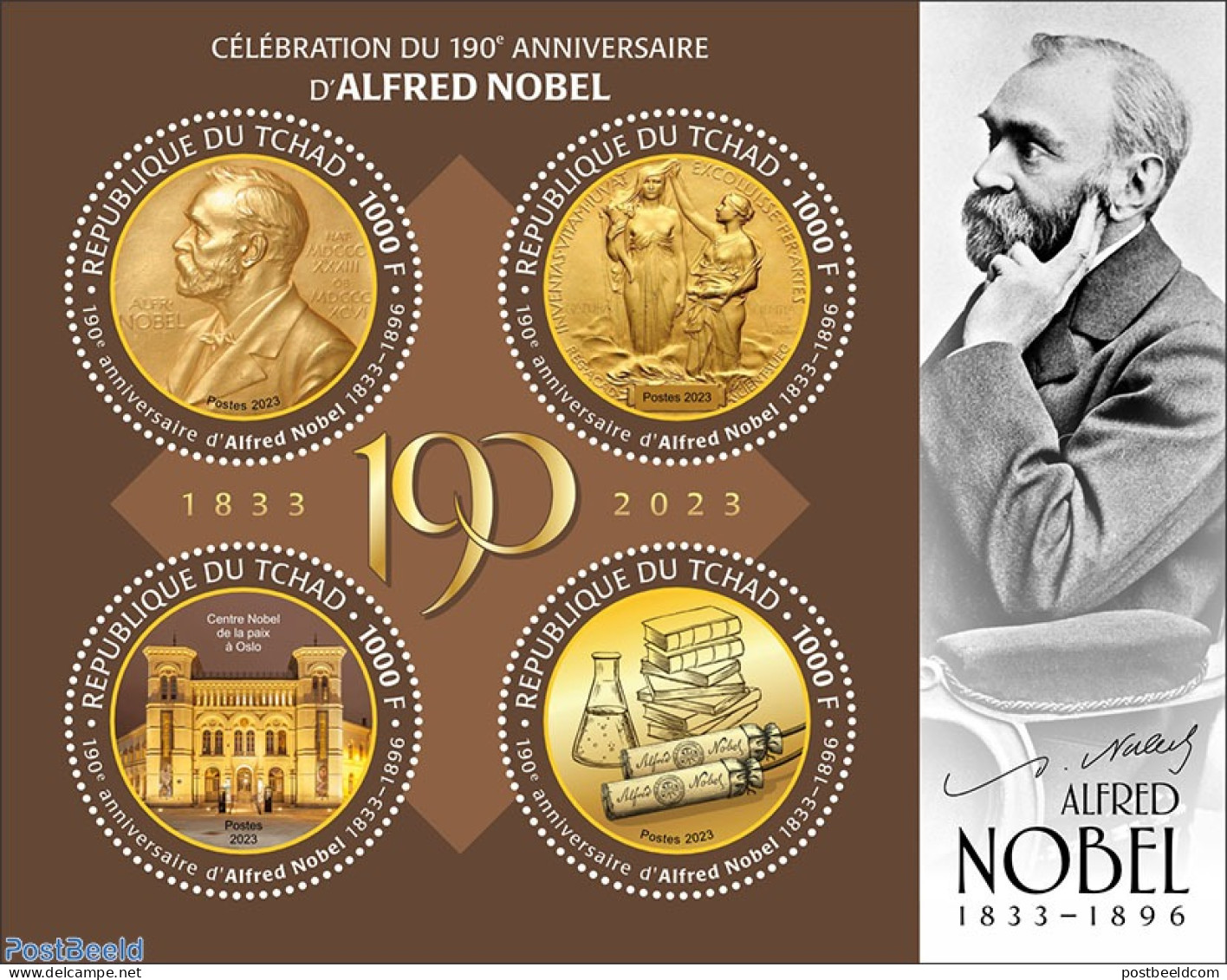 Chad 2023 Alfred Nobel, Mint NH, History - Science - Various - Nobel Prize Winners - Inventors - Round-shaped Stamps - Sonstige & Ohne Zuordnung