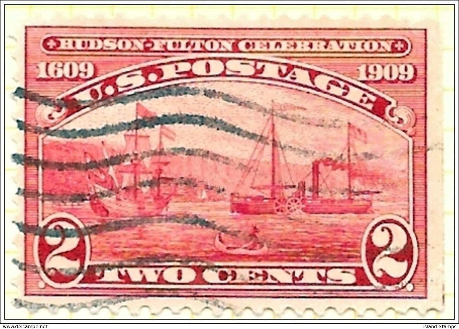 USA 1909 2 Cents Red - Hudson Fulton Used V1 - Usados