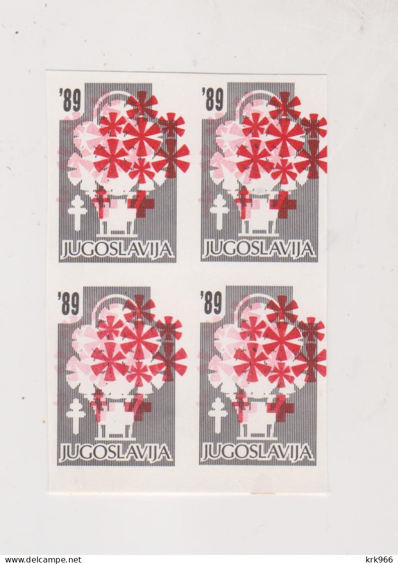 YUGOSLAVIA, 1989  Red Cross Charity Stamp  Imperforated Proof Bloc Of 4 MNH - Nuevos