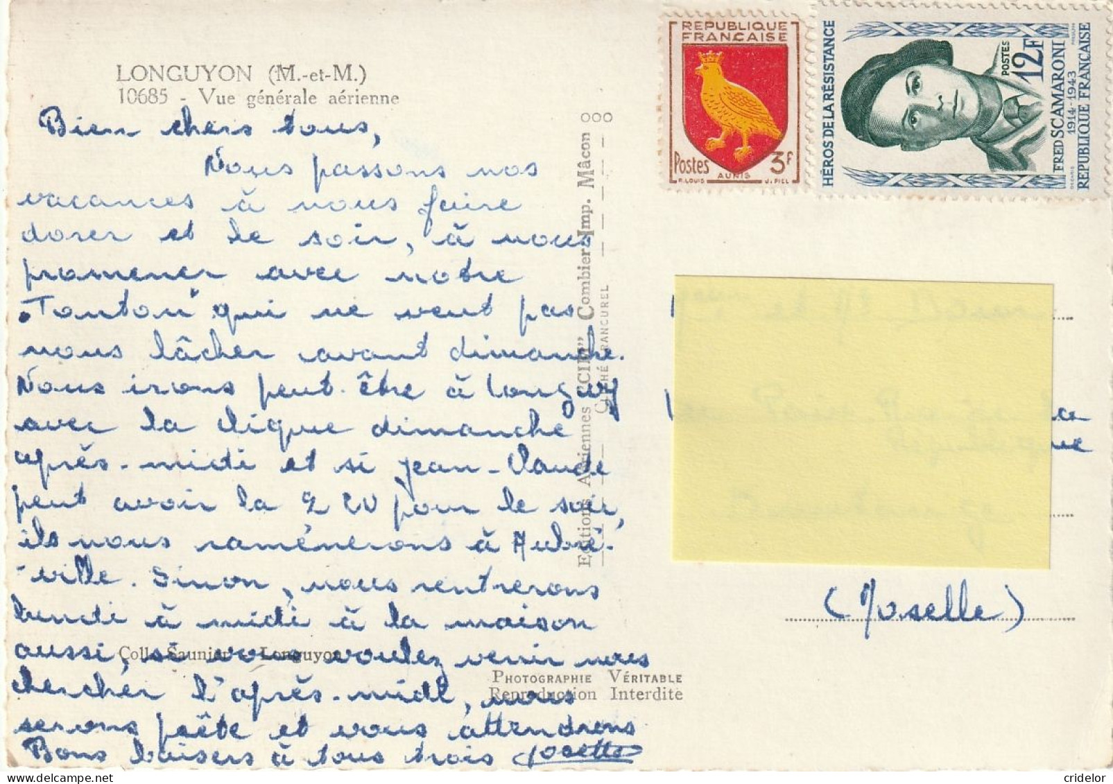 54 - LONGUYON - VUE GENERALE AERIENNE - BEL AFFRANCHISSEMENT DONT HEROS DE LA RESISTANCE - Longuyon