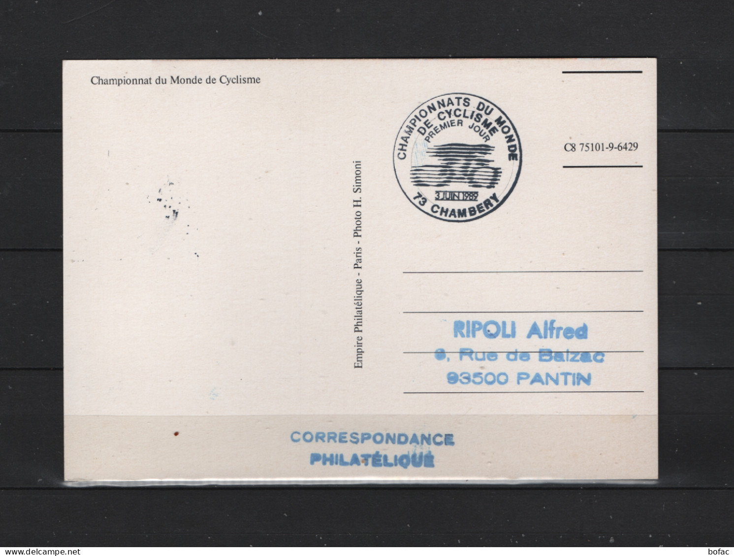 PRIX F. Championnat Du Monde Cyclisme Sur Route 69 Lyon 1989  3101  2 Scans - Gedenkstempel