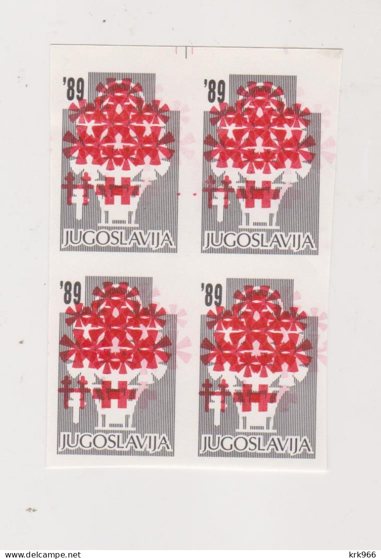 YUGOSLAVIA, 1989  Red Cross Charity Stamp  Imperforated Proof Bloc Of 4 MNH - Neufs