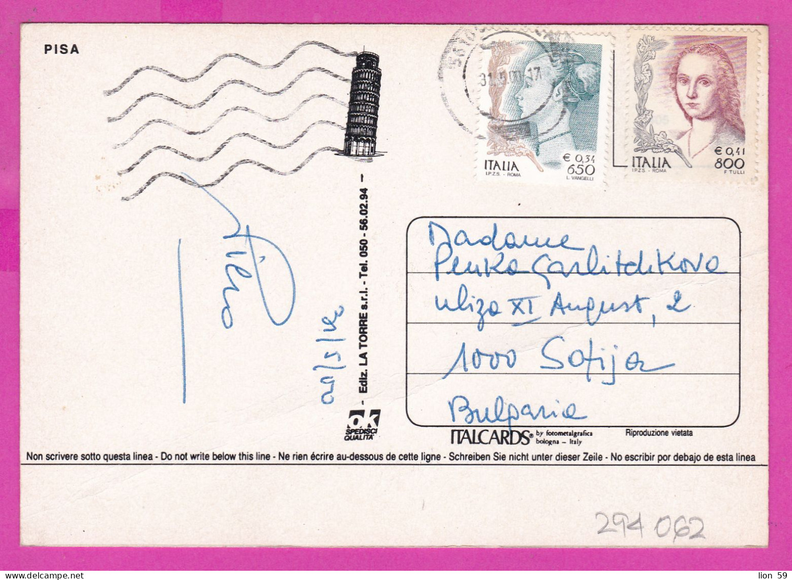 294062 / Italy - PISA 4 View  PC 2003 USED 650/0.34(L)/€ + 800/0.41(L)/€ Woman In Art L. Vangelli , F. Tulli Engraving - 1991-00: Poststempel
