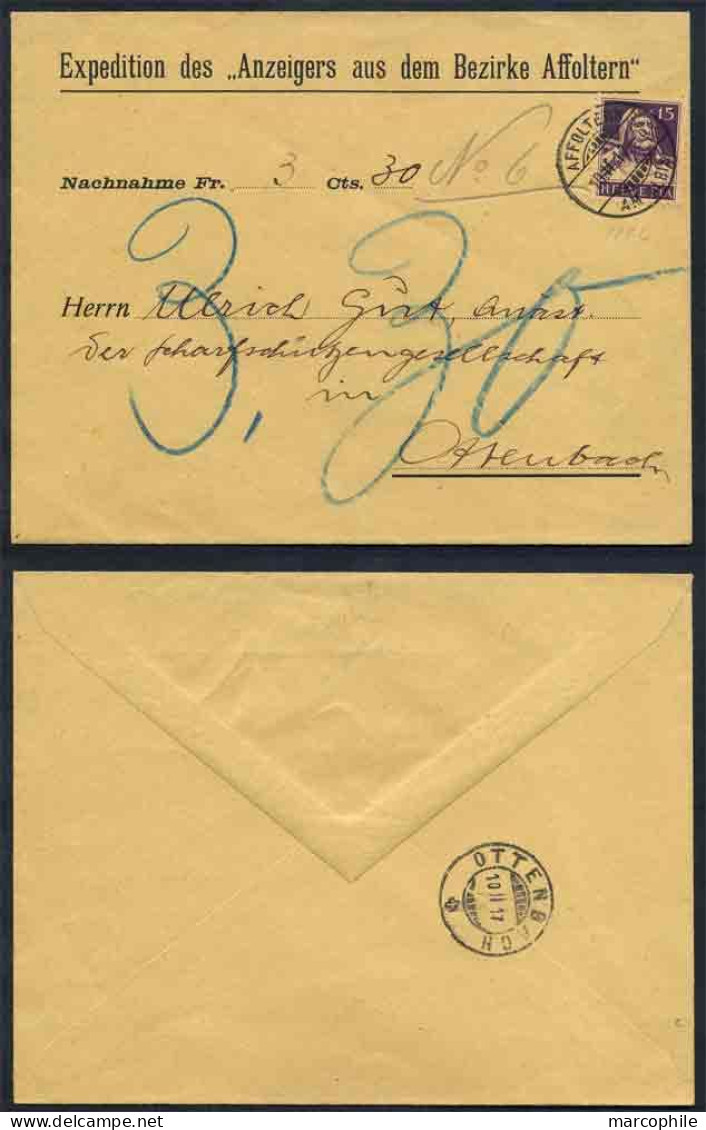 SUISSE - AFFOLTERN / 1917 LETTRE CONTRE REMBOURSEMENT (ref 8720) - Brieven En Documenten