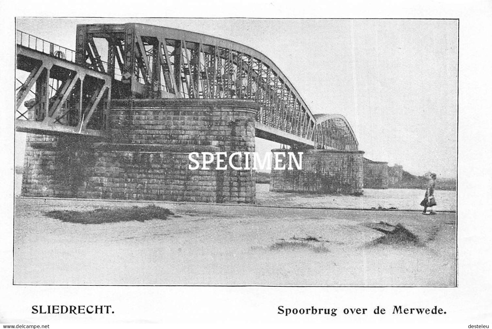 Prent - Spoorbrug Over De Merwede - Sliedrecht  - 8.5x12.5 Cm - Sliedrecht
