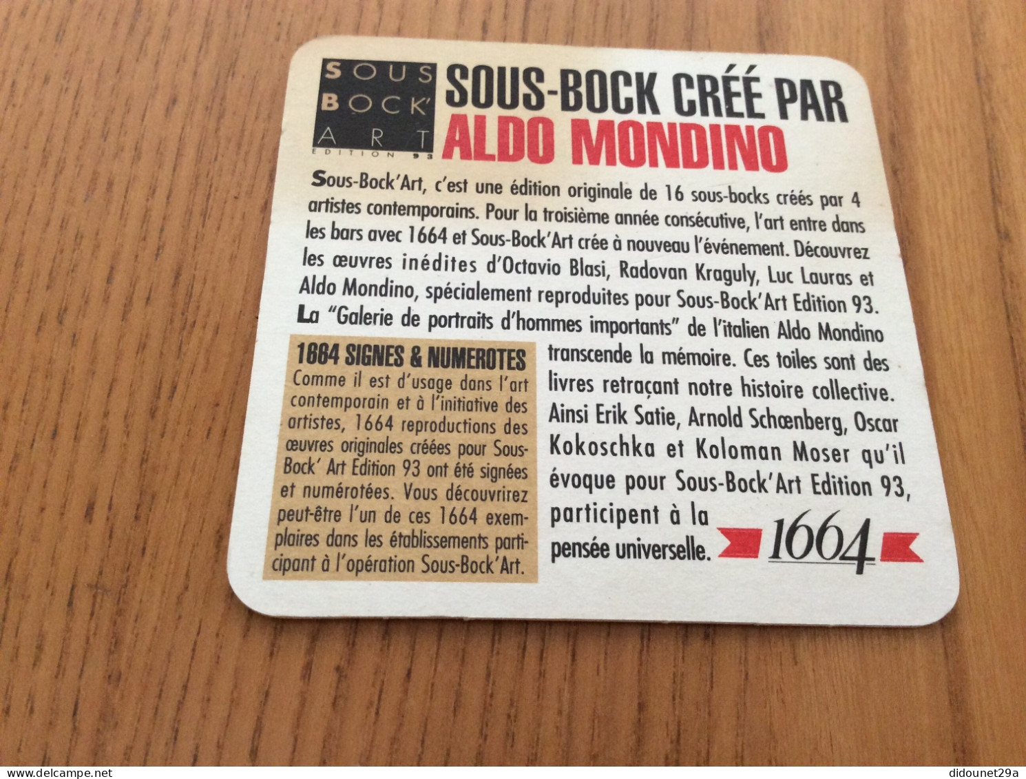 Sous-bock "1664 - Art - ALDO MONDINO - 93" KOLO MOSER - Beer Mats