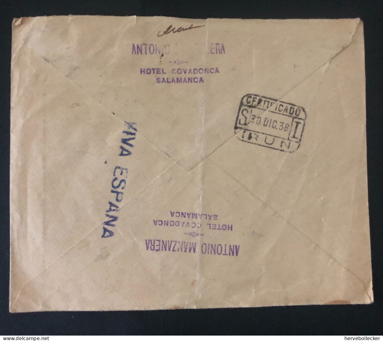ESPAGNE - Enveloppe En Recommandé De Salamanca Pour Paris En 1938 Avec Cachet De Censure Militaire - Briefe U. Dokumente