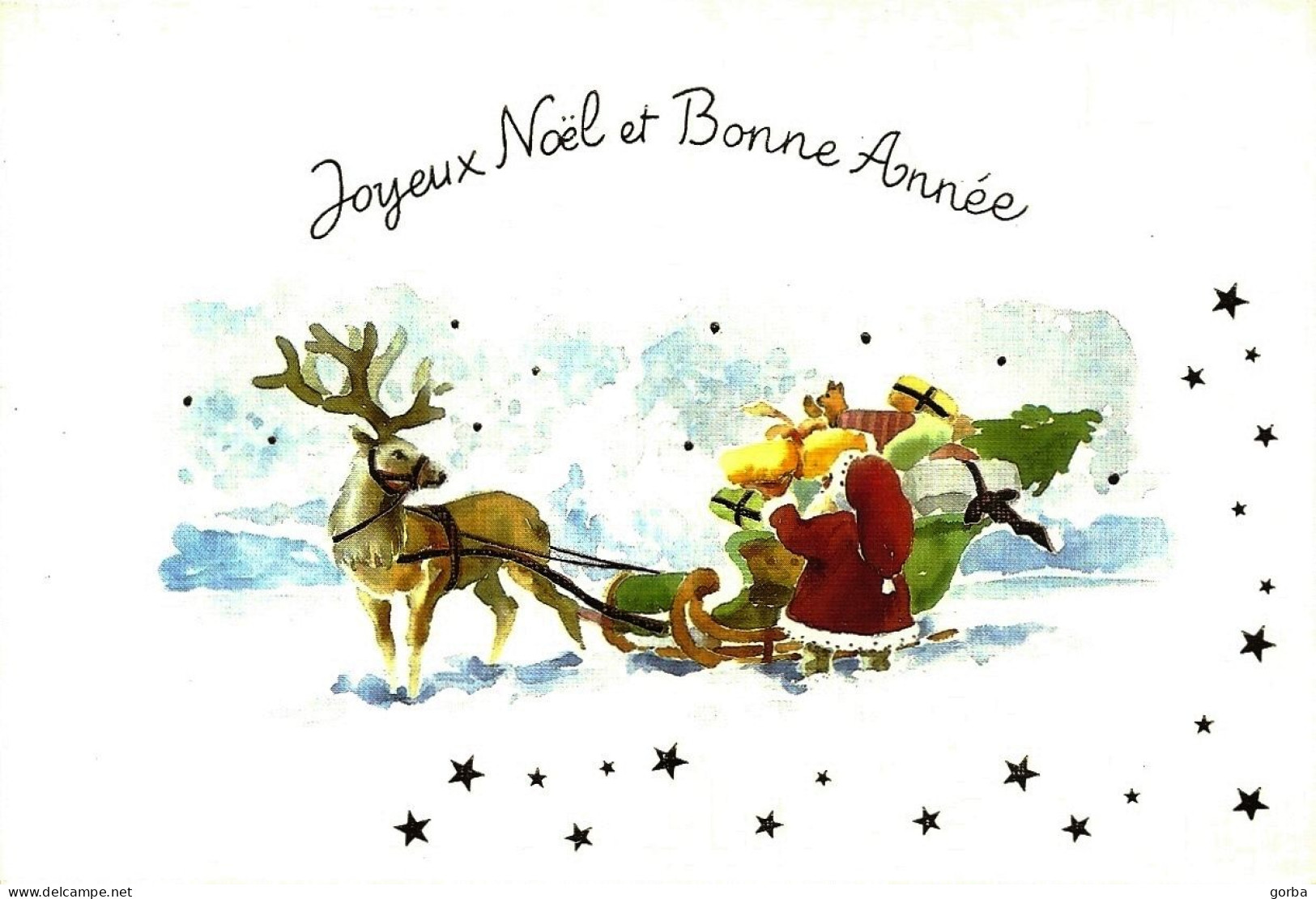 CPM Double - Joyeux Noël Et Bonne Année - Père Noël Et Son Traineau - Andere & Zonder Classificatie