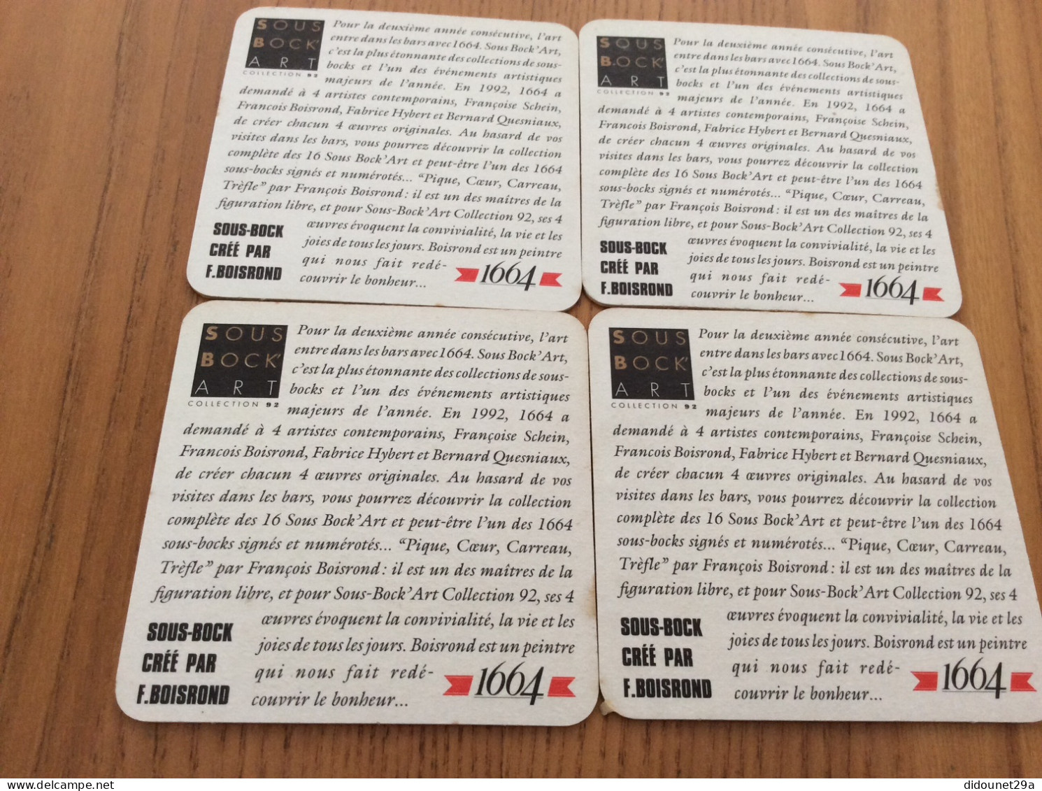 Sous-bock "1664 - Art - F. BOISROND - 92" (4 Pièces) - Beer Mats